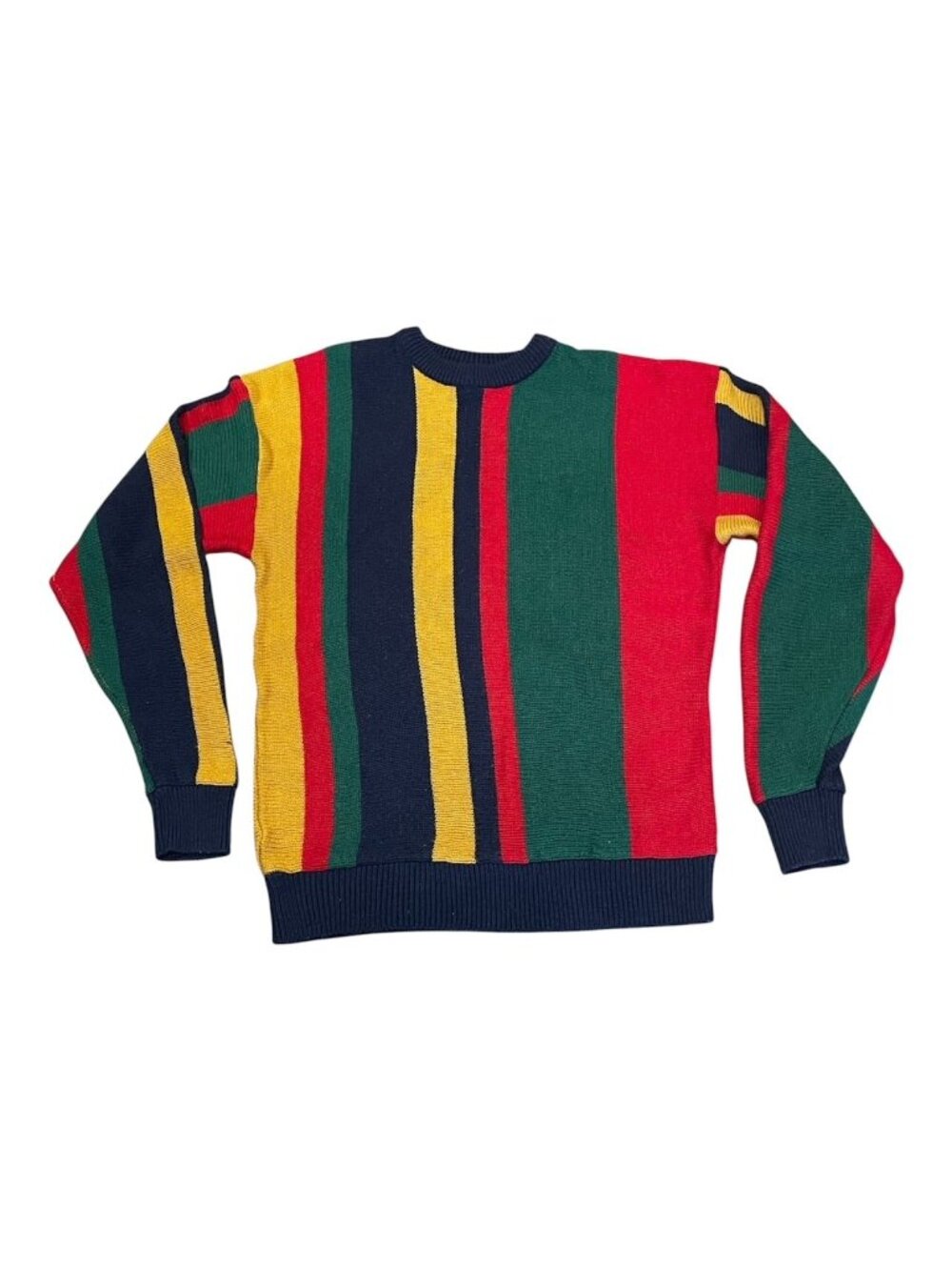 Vtg 90s Todays News Sweater Medium Colorful Striped Knit Cosby Rugby Style Y2K